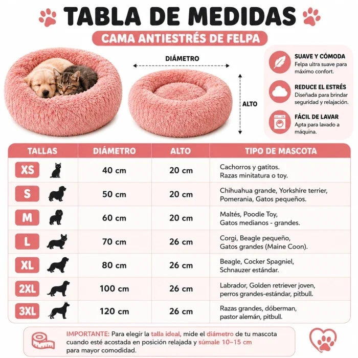 Cama Antiestrés de felpa para perros y gatos - Piel
