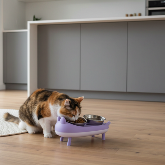 Comedero forma de gato doble patas retractil 60ml
