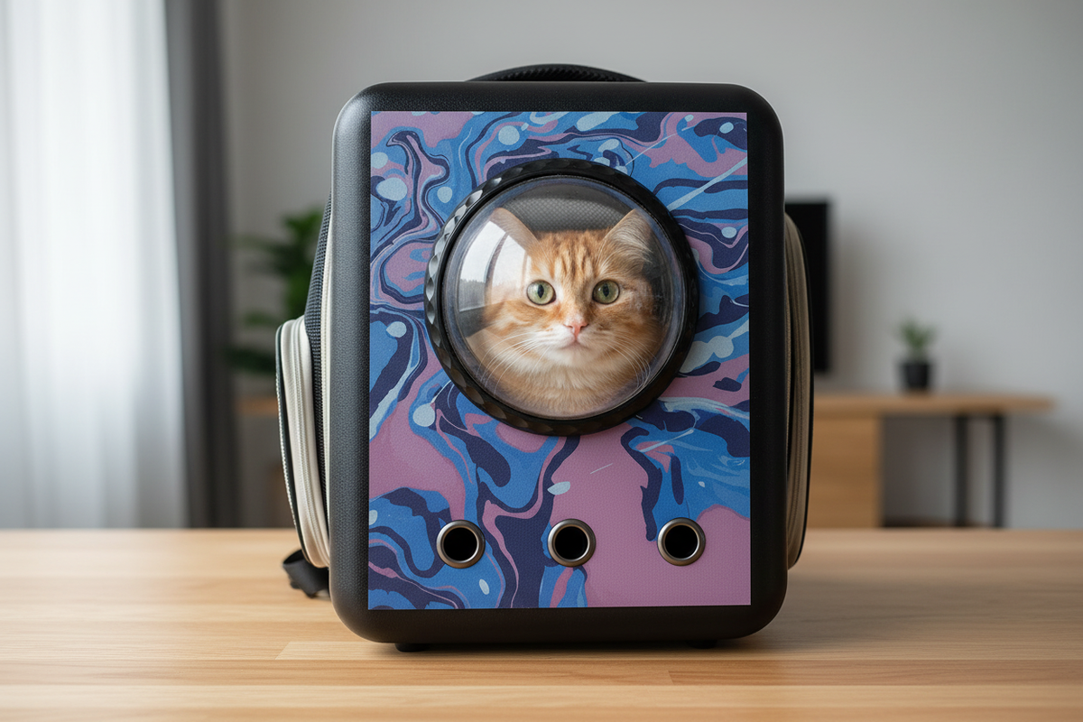 Mochila marmolada con gato