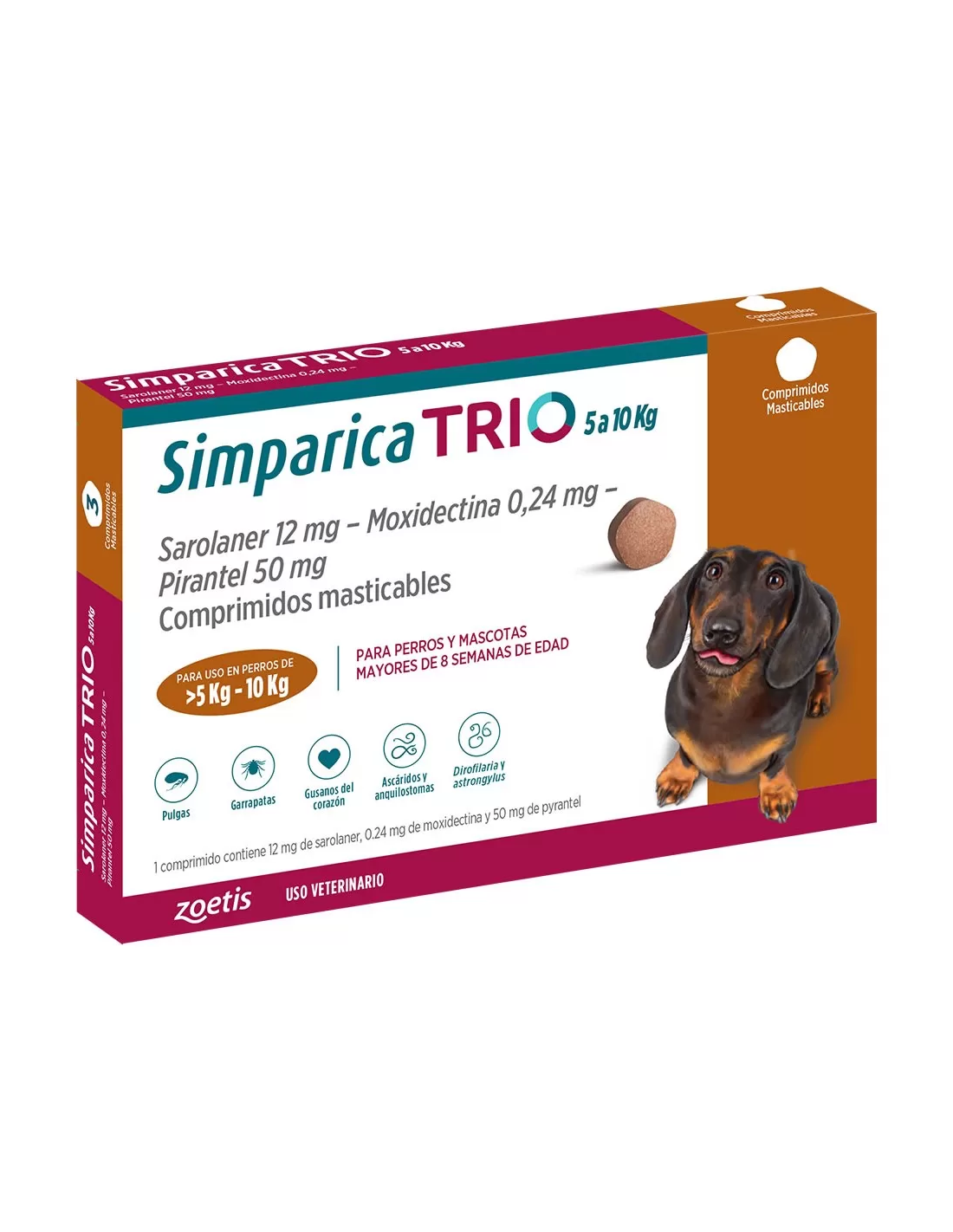 Simparica Trio X3 Comprimido Masticable para perros 5 - 10 KG