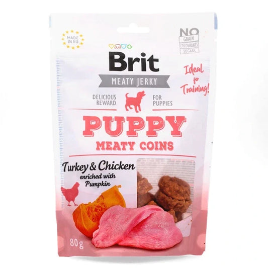 BRIT JERKY SNACK PUPPY TURKEY MEATY COINS FOR DOGS 80G - imagen 1
