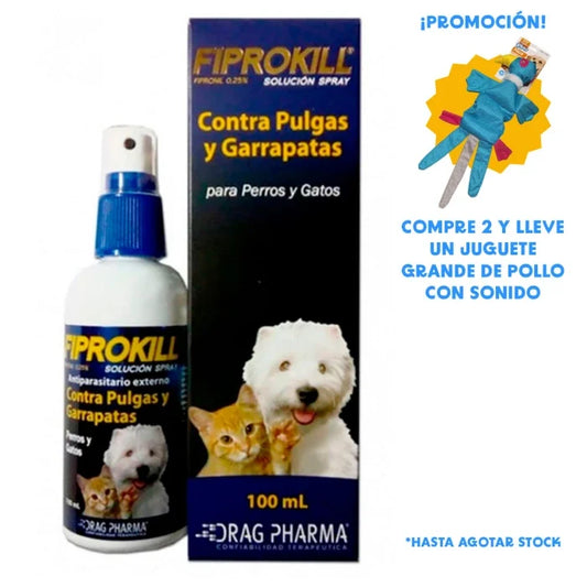 Fiprokill Elimina Pulgas y Garrapatas 100ML para perros y gatos