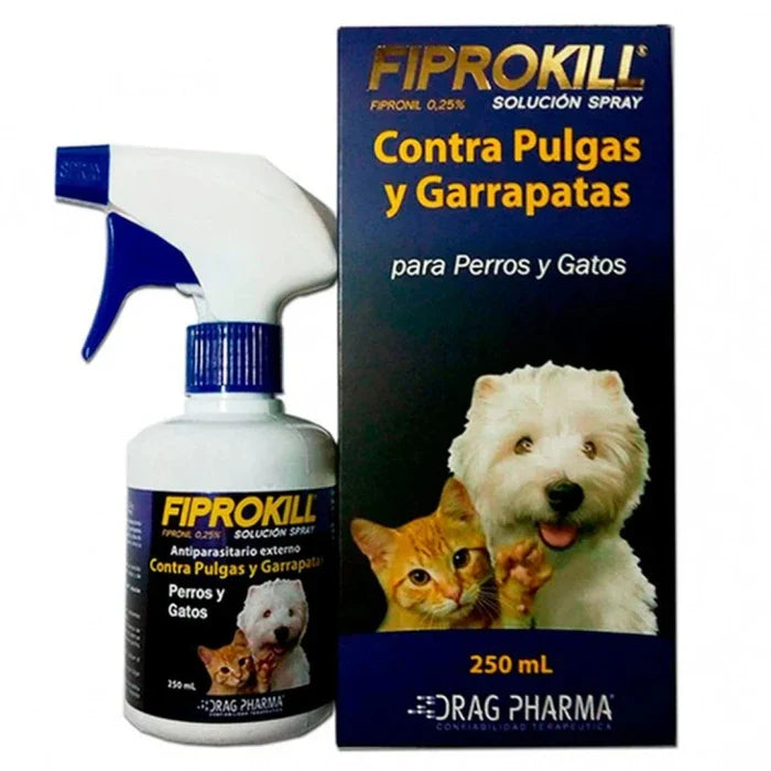 Fiprokill Elimina Pulgas y Garrapatas para perros y gatos 250 ML - imagen 1