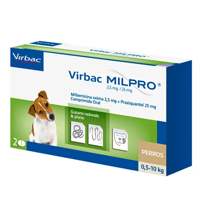 VIRBAC MILPRO 2.5/25 MG PERRO 0.5-10KG X 2 COMP - imagen 1