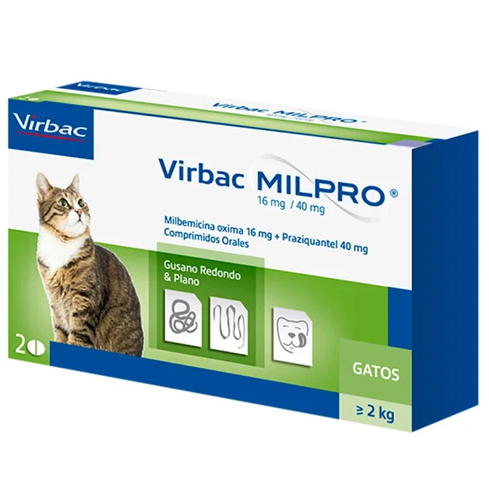 VIRBAC MILPRO 16/40 MG GATOS  +2KG X 2 COMP - imagen 1