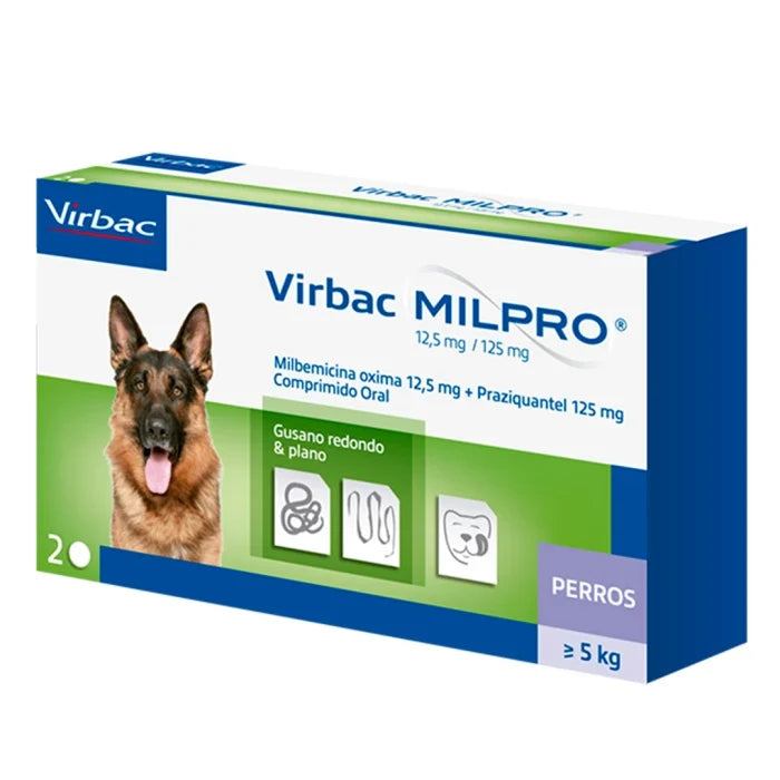 Antiparasitario interno Virbac milpro 12.5/125Mg para perro + 5Kg x 2 Comprimidos - imagen 1