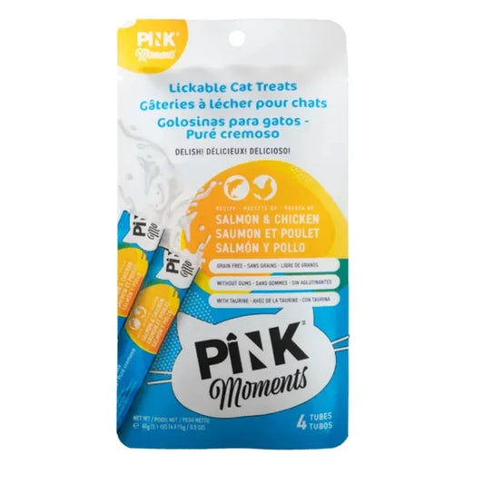 Pink Moments Snack cremoso para gatos - Sabor Pollo Salmón - 4 tubos 15gr - imagen 1