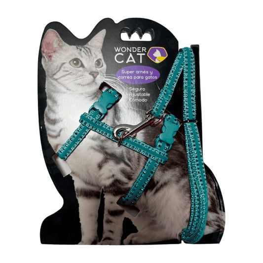 Correa + Arnés Wonder Cat para gatos colores brillantes Celeste - imagen 1