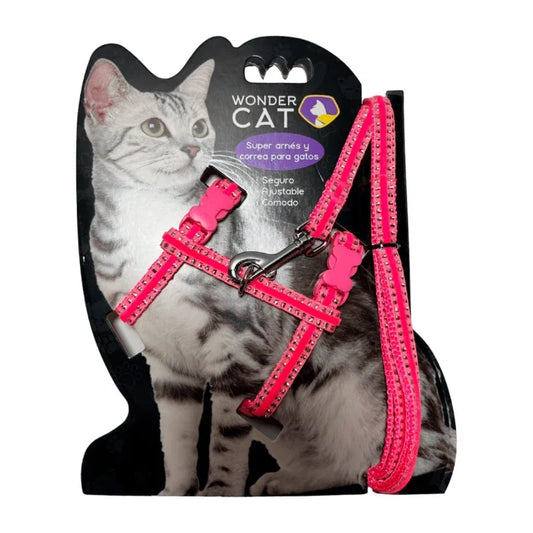 Correa + Arnés Wonder Cat para gatos colores brillantes Rosado - imagen 1
