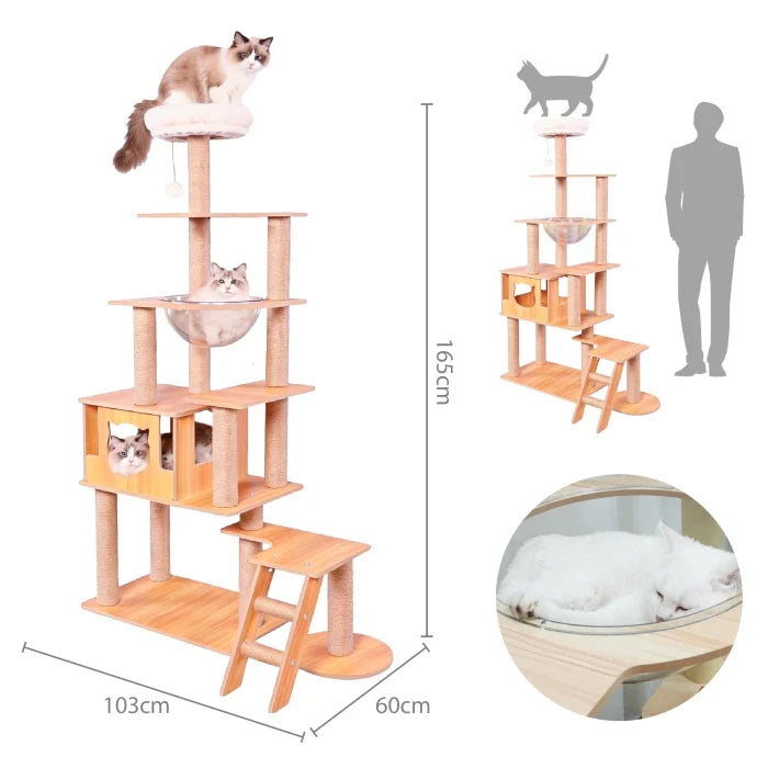 Rascador XL con cápsula casa madera y escala 165cm - imagen 1