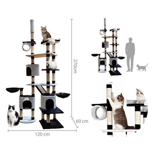 Rascador de Torre Con Triple Casa y Diversas Plataformas  2.70 mts para gatos - imagen 1