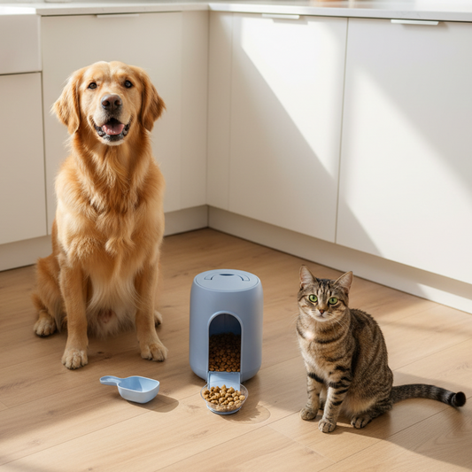 Contenedor de alimentos con comedero y pala para mascotas de 5KG