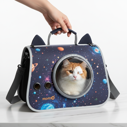 Bolso cúpula espacio azul con gato dentro