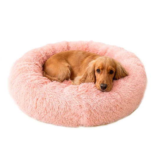 Cama Antiestrés de felpa para perros y gatos - Rosado Claro