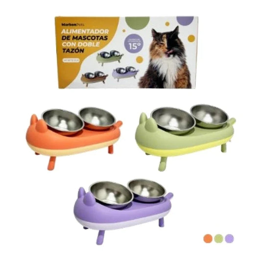 Comedero forma de gato doble patas retractil 60ml