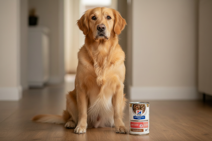 Hill's ON-Care - Golden Retriever posando junto a la lata