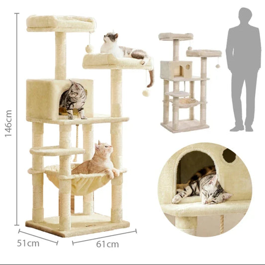 Rascador 5 pisos casita hamaca Beige 146cm - imagen 1
