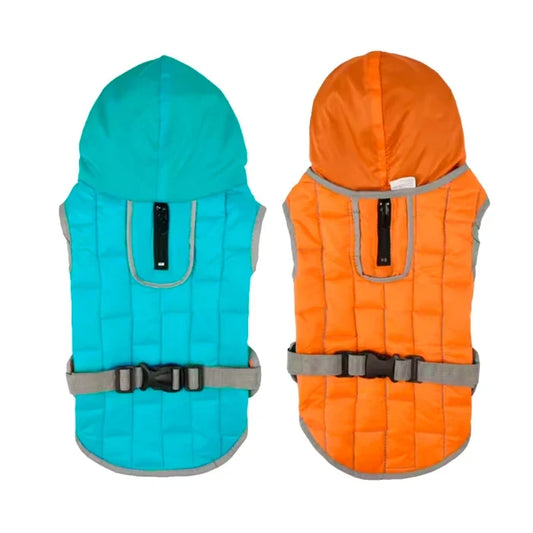 Parka Reversible para perro y gato Celeste Naranjo