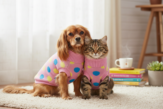 Perrita y gatita con chaleco rosado