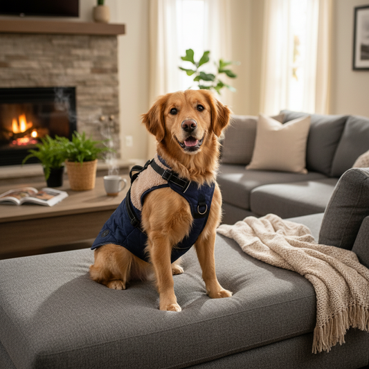 Parka outdoor y arnes para perros Azul