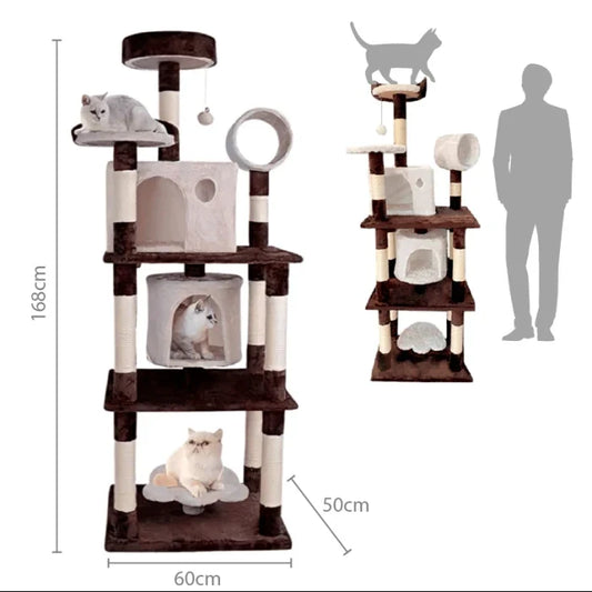 Rascador torre 5 Plataformas para Gato con refugio y pelota 168cm - imagen 1