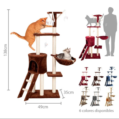 Rascador de Torre con Hamaca y Nido para Gato 5 pisos 138cm
