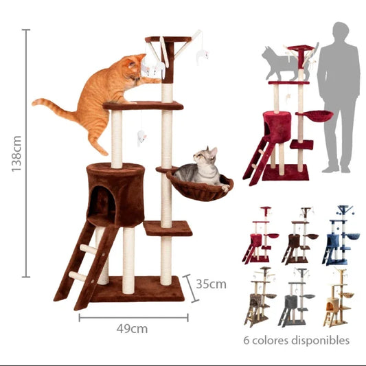 Rascador de Torre con Hamaca y Nido para Gato 5 pisos 138cm