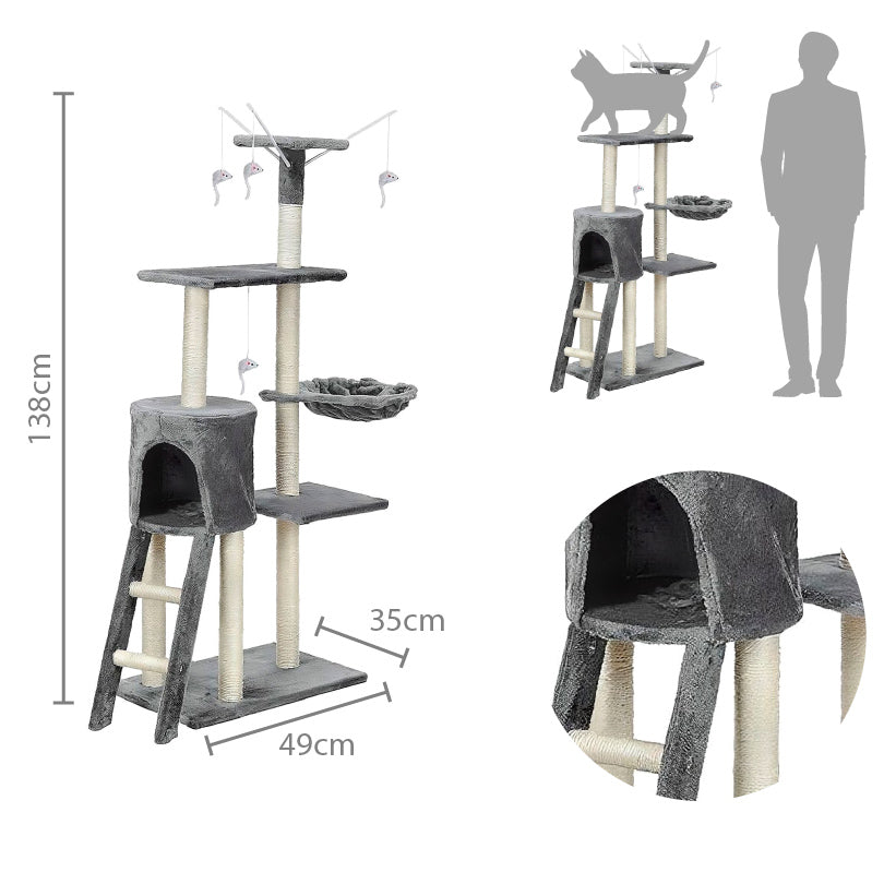 Rascador de Torre con Hamaca y Nido para Gato 5 pisos 138cm