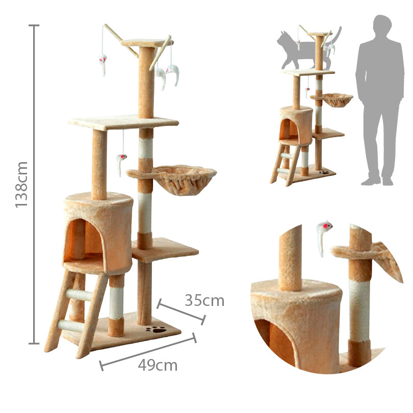 Rascador de Torre con Hamaca y Nido para Gato 5 pisos 138cm