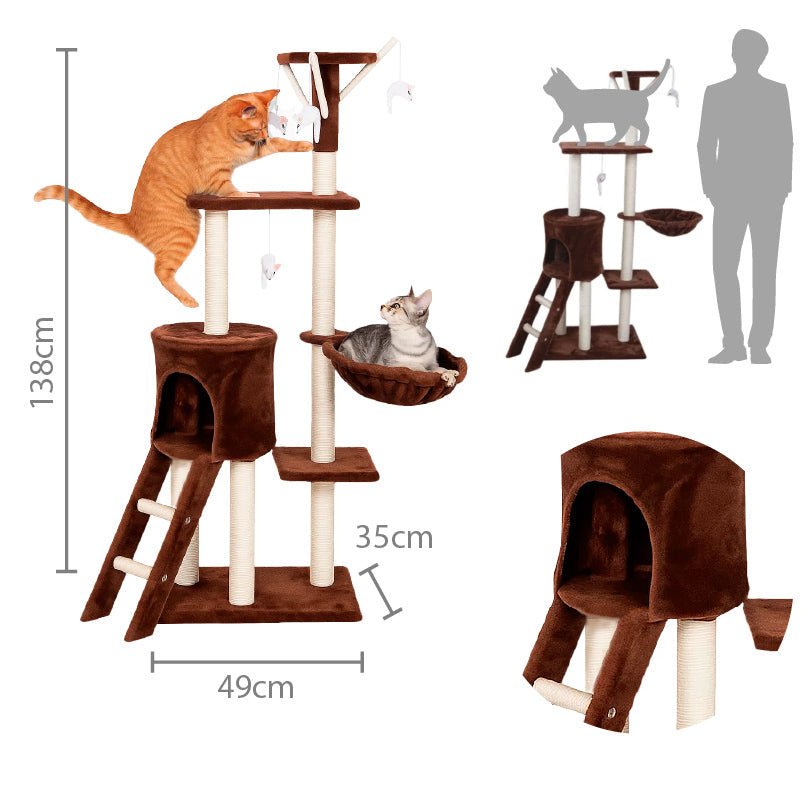 Rascador de Torre con Hamaca y Nido para Gato 5 pisos 138cm