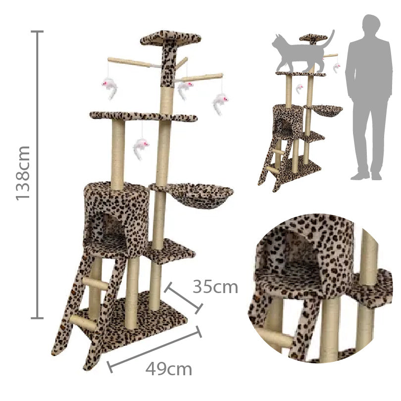 Rascador de Torre con Hamaca y Nido para Gato 5 pisos 138cm