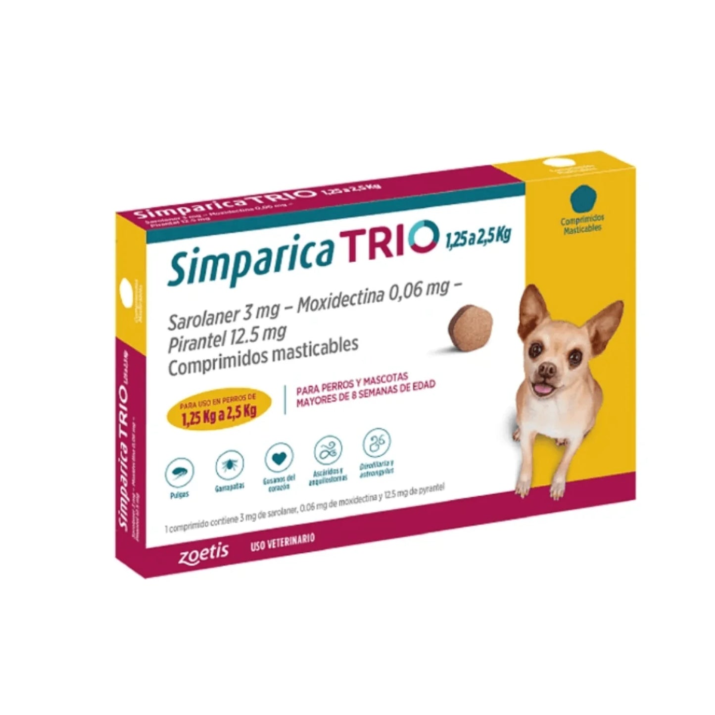 Simparica Trio X3 Comprimido Masticable para perros 1.3-2.5kg